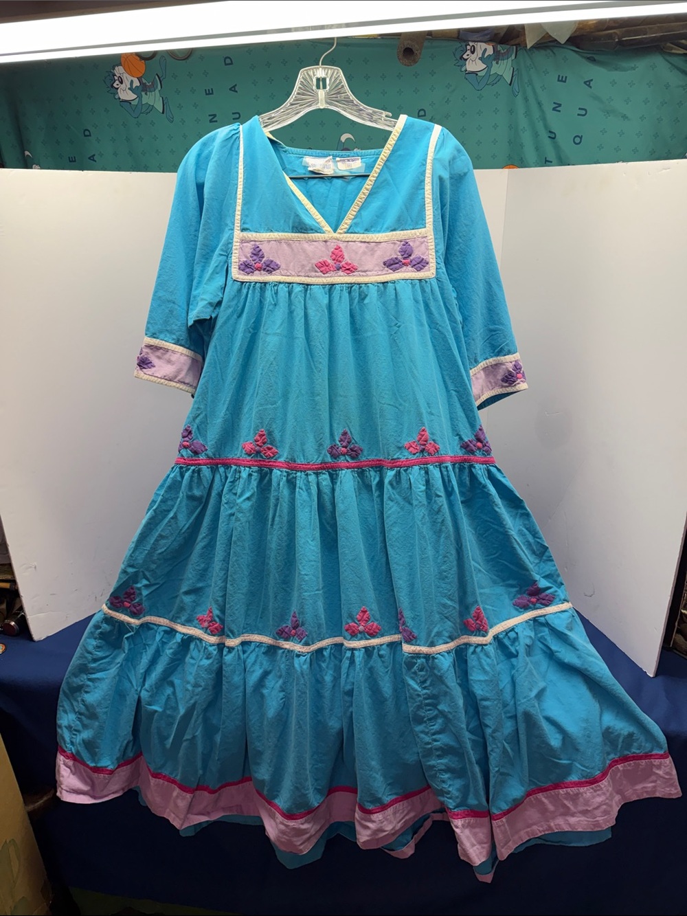 Vintage Starina Paris Turquoise Embroidered Boho Dress. Made In India. Medium.